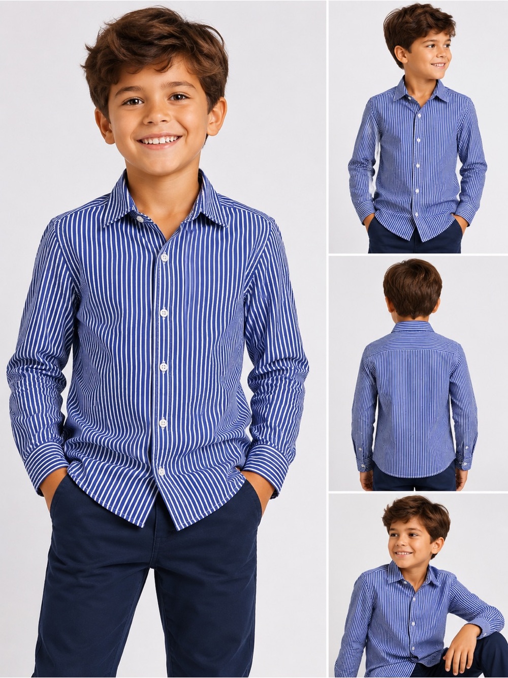 RALPH LAUREN SPORTS BOYS BLUE WHITE STRIPED LONG SLEEVE BUTTON UP SHIRT SIZE 6